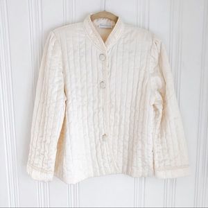 Vintage White Quilted Satin Smoking Bed Jacket